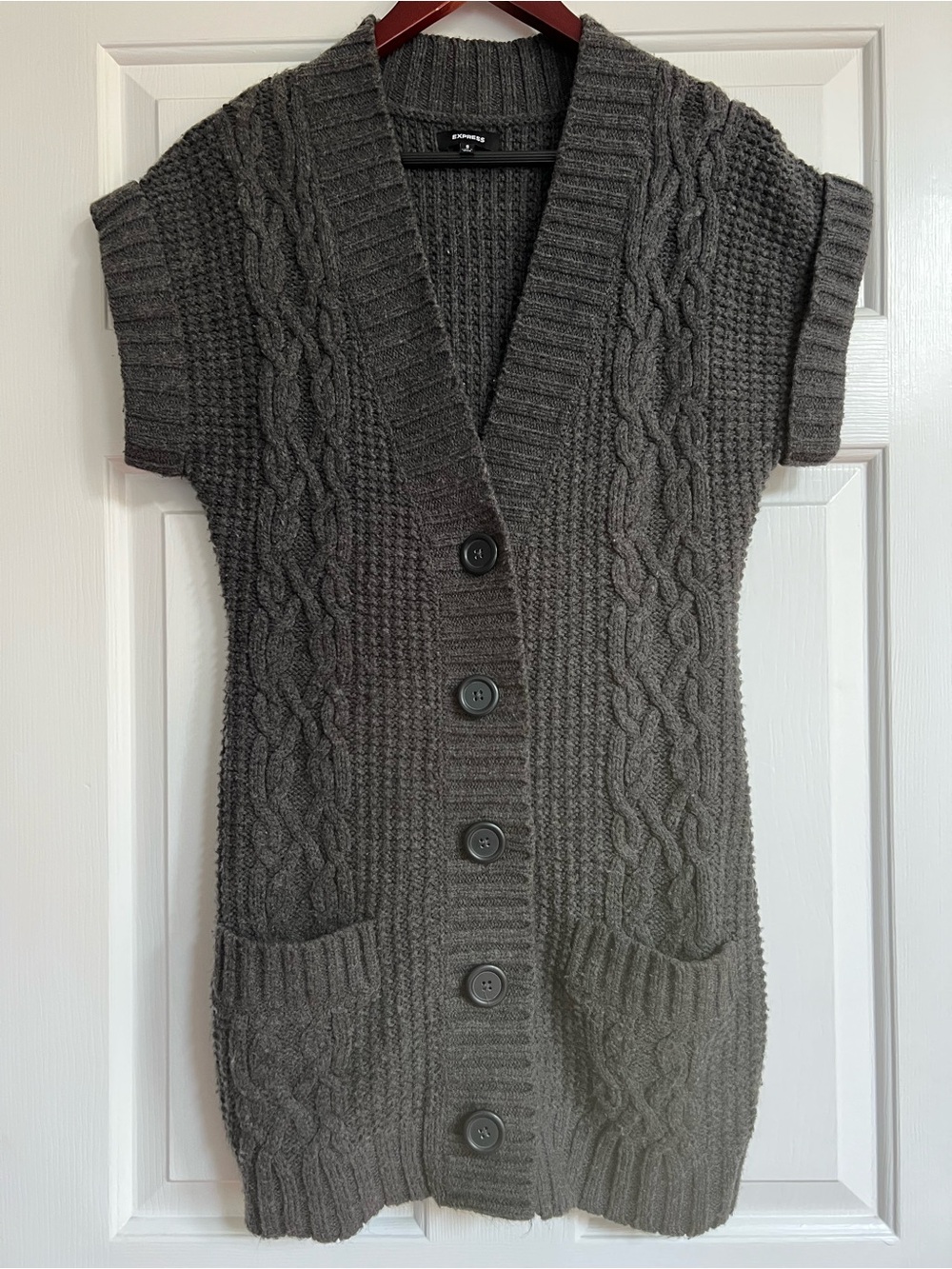 Express Charcoal Cable Knit Short-Sleeve Cardigan